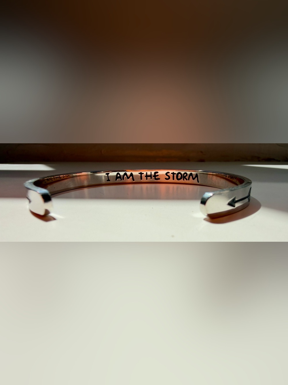 Engraved Silver Bangle Bracelet - "I AM THE STORM"